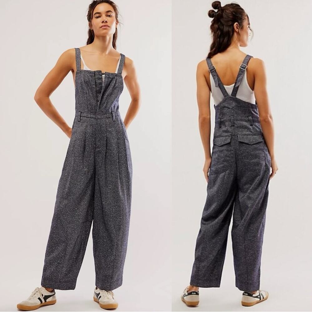 Free People Leonie Menswear Wool Barrel One Piece Jumpsuit Overalls Size Medium - Picture 5 of 14